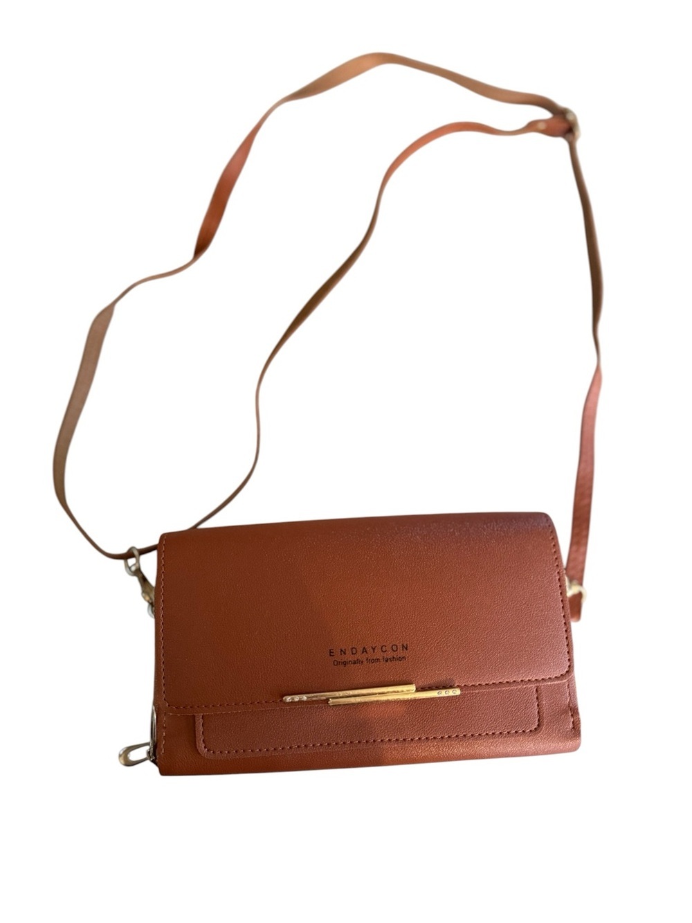 Endaycon Brown Crossbody Wallet Clutch NEW Double Zip Wristlet Purse Womens